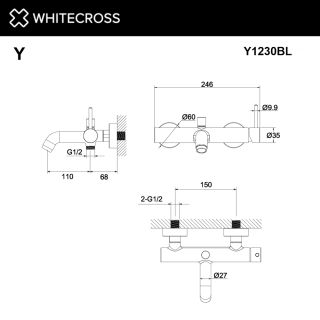 Смеситель для ванны и душа WHITECROSS  Y1230BL черный